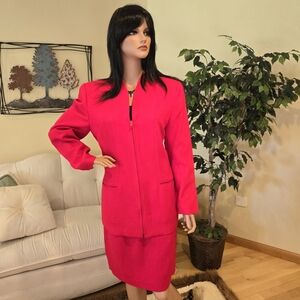 Vintage Bicci Red Wool Woman's Suit, Skirt, Jacket/Blazer, Size 12